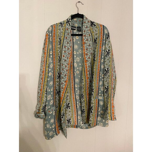 Diane Gilman 100% Silk Oversized Blazer Jacket Abstract Print Pockets Large - Picture 1 of 9